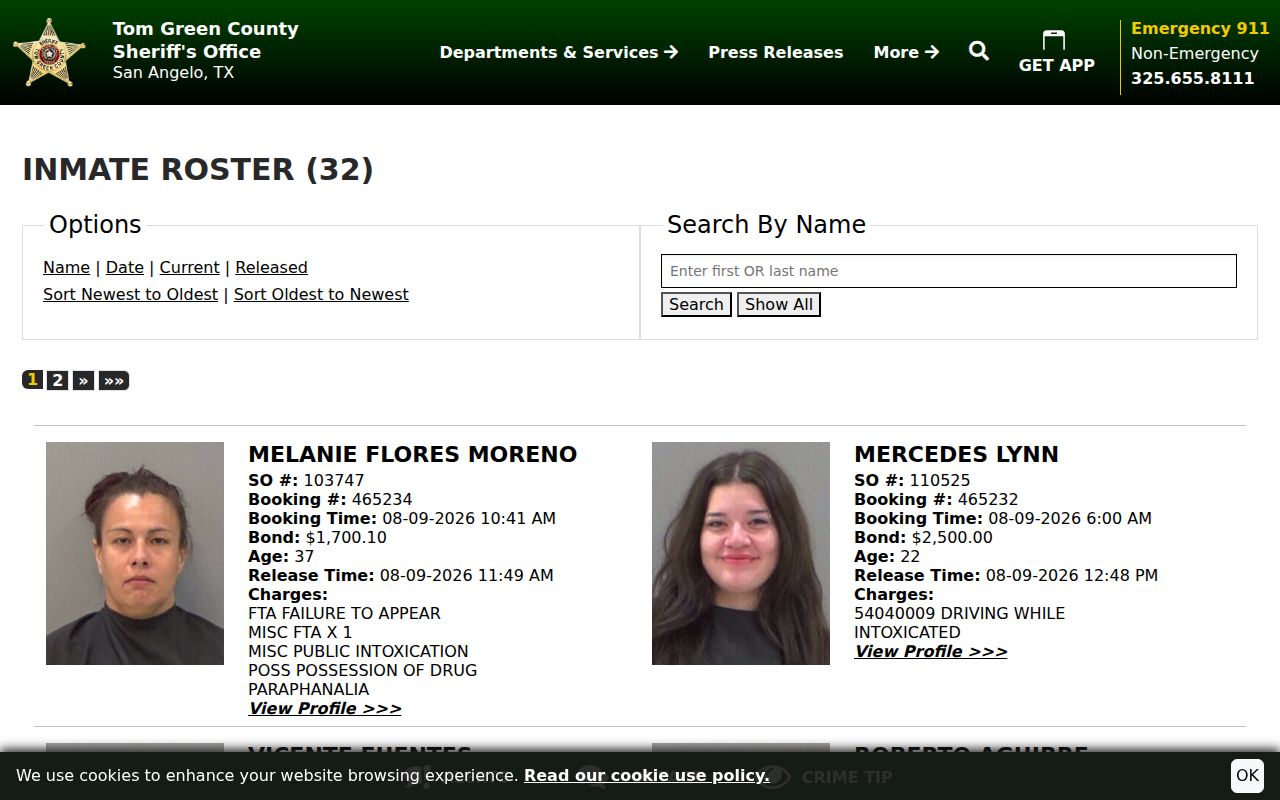 Tom Green County arrest roster released within 48 hours interface