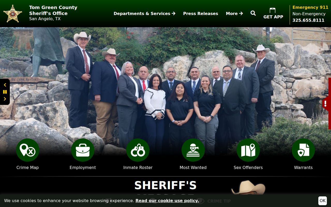 Tom Green County arrest search links on the Sheriff's Office website