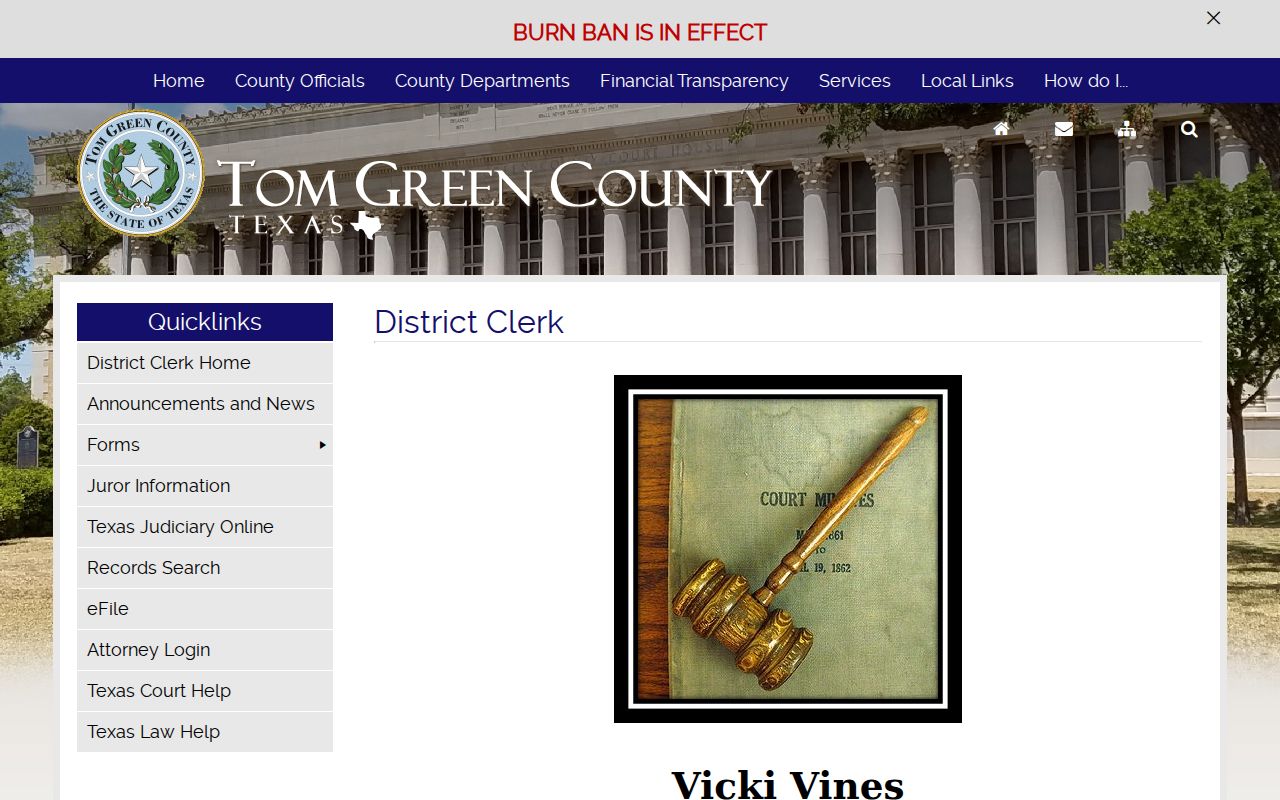 Tom Green County District Clerk felony court record contacts