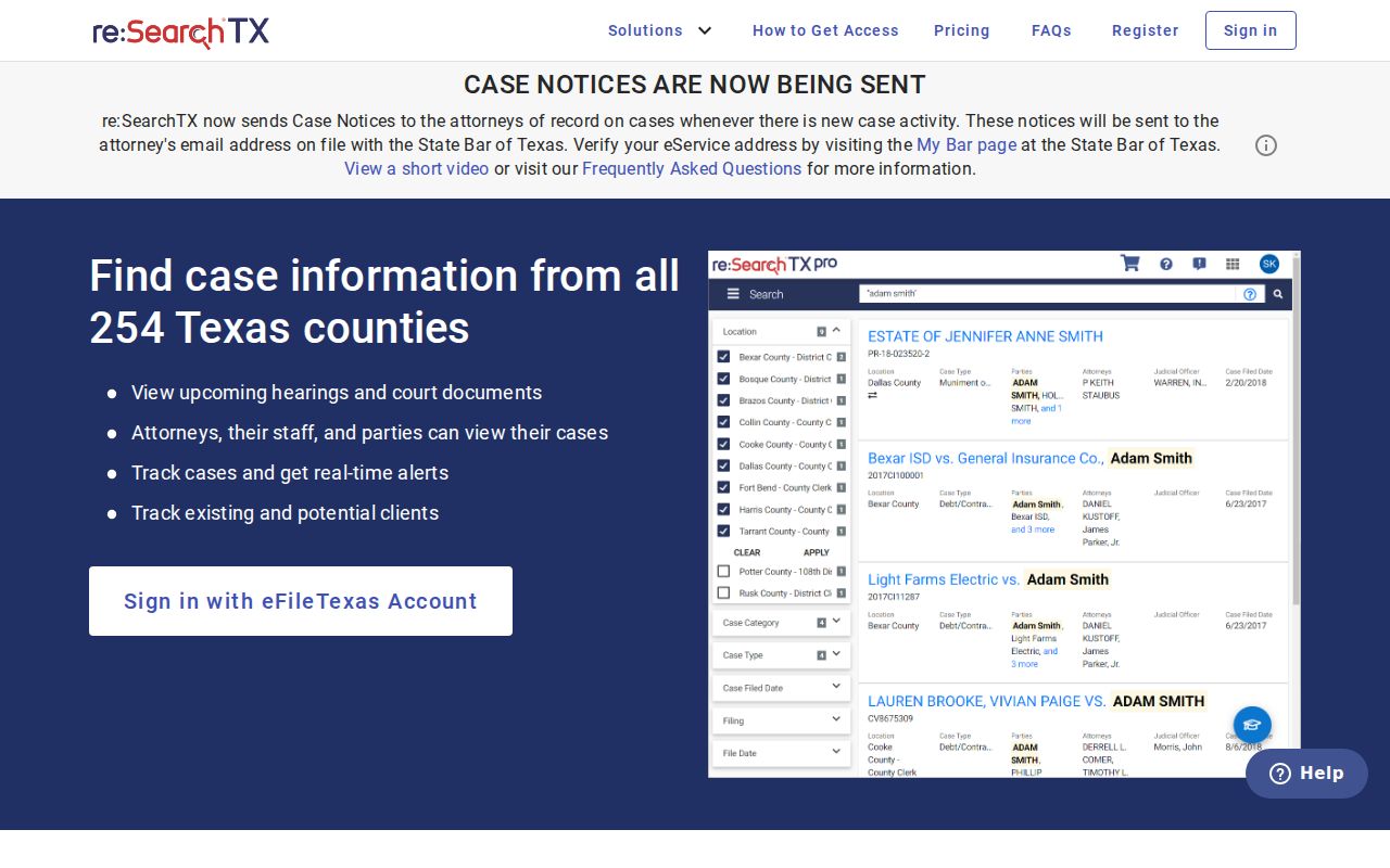 re:SearchTX portal used to discover Tom Green County criminal court records