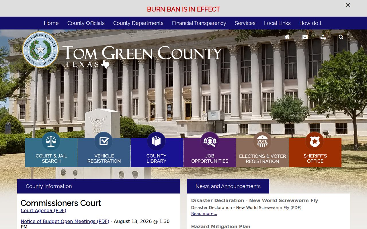 Tom Green County criminal record offices on the official county homepage