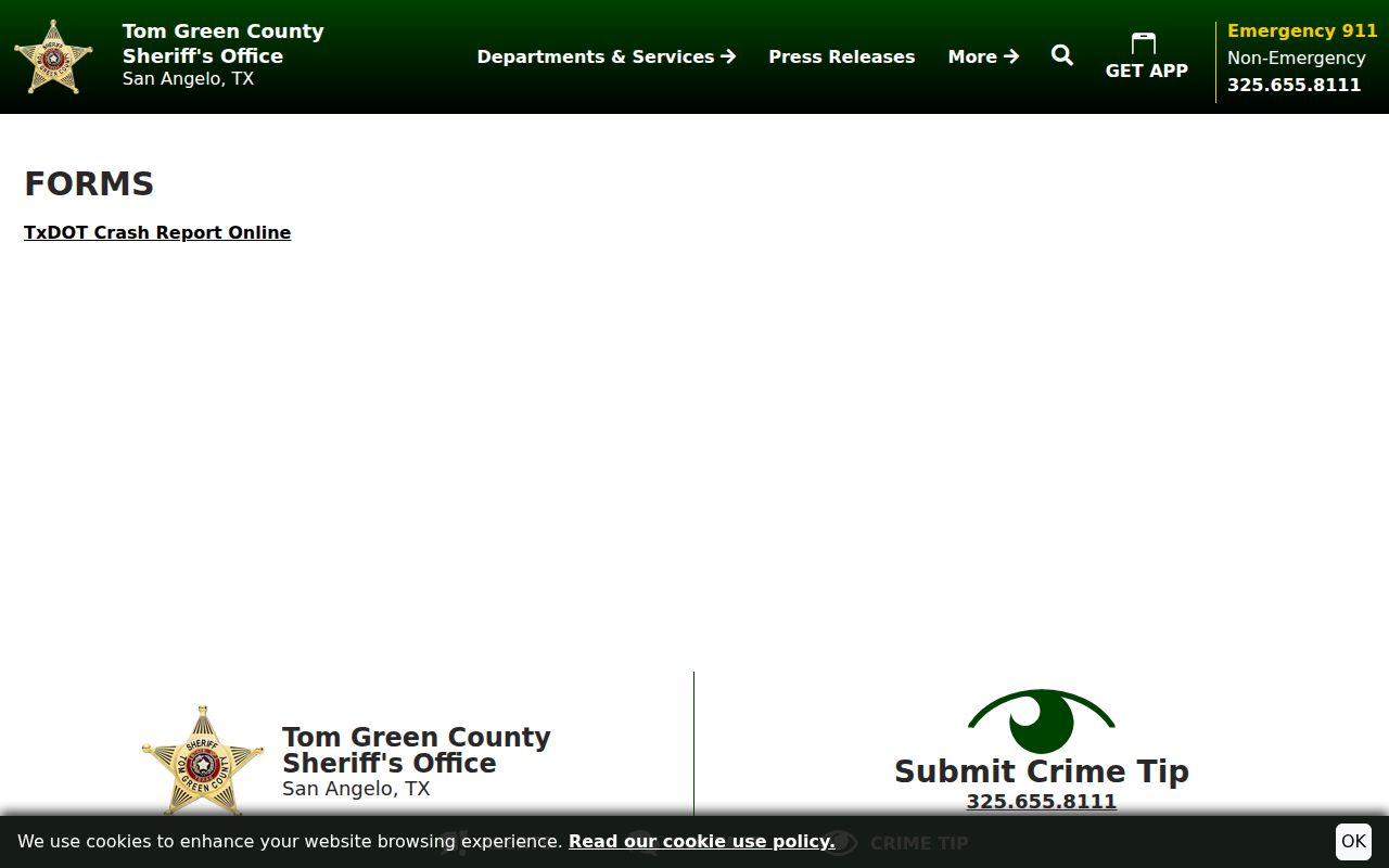 Tom Green County sheriff forms for criminal record requests
