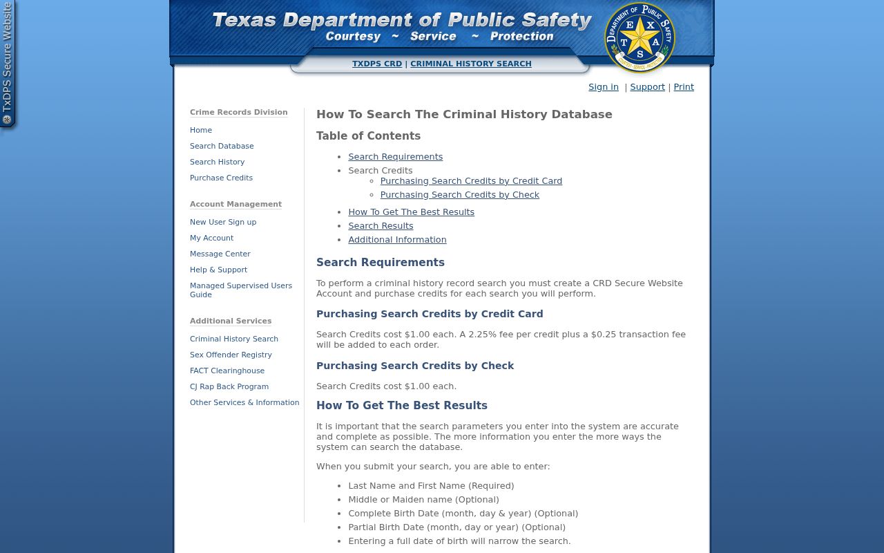 Texas DPS pricing guidance for a Tom Green County criminal record check